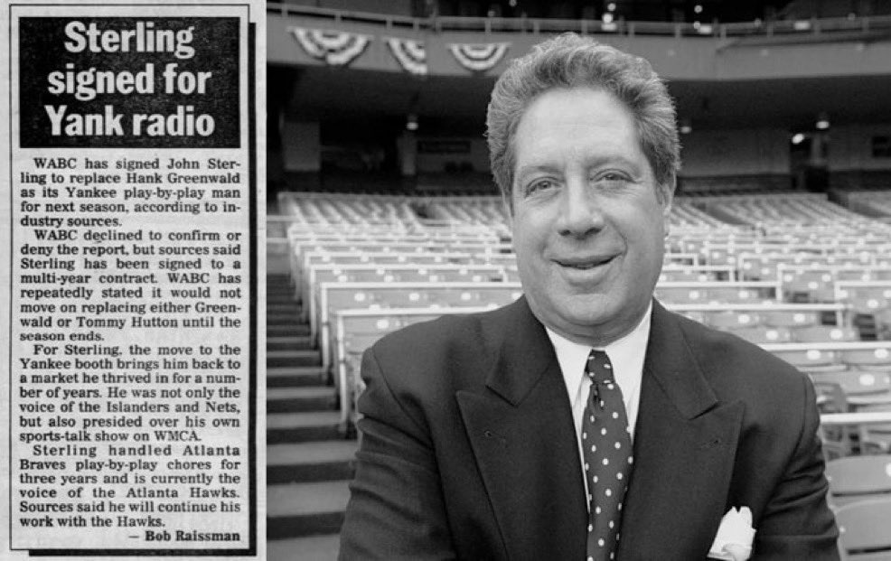 behindthebag's tweet photo. Sept. 27, 1988, NY Daily News announces that John Sterling has joined the #Yankees as play-by-play announcer. #RIP https://t.co/IqRdk6hx9v