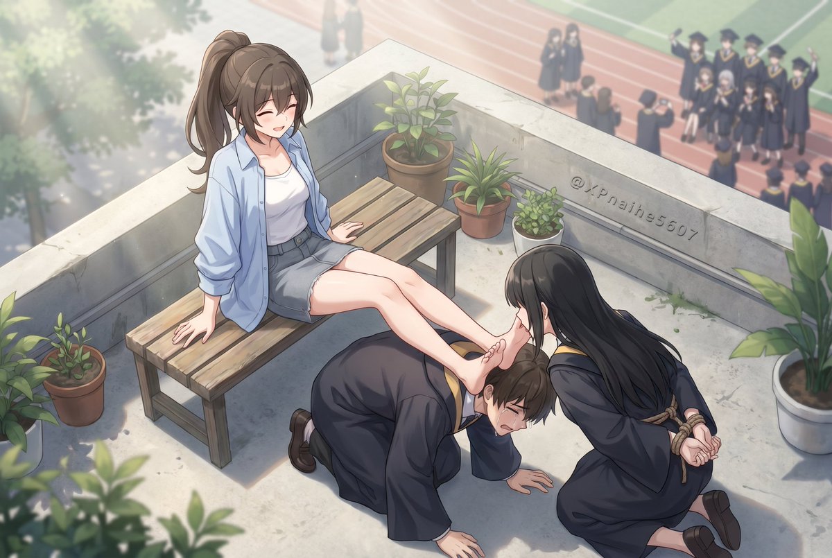XPnaihe5607's tweet photo. “学长~笑一笑呀”
“今天可是毕业典礼呢”
“不就是发现了女朋友其实是我脚奴嘛”
“学姐~这边那边，都舔干净哦”

#女女 #情侣奴 #反差 #下克上 #羞辱 https://t.co/hAYxB6r4xe