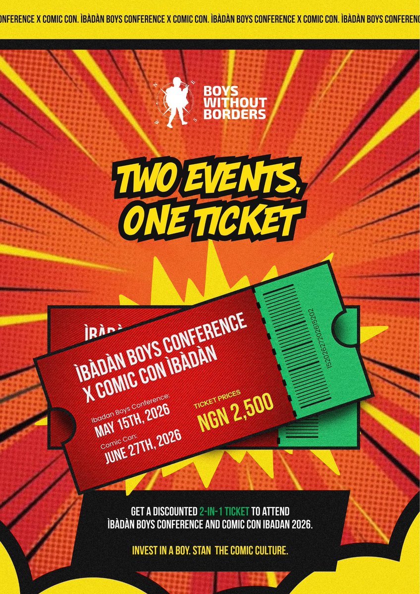 Comic_con_ib's tweet image. If you missed yesterday's #FathersDay, another one is coming next month. While you wait for that, you can also do something for the boy child at Ibadan Boy's Conference on May 15th. 
As part of our contribution, we're giving away tickets at discounted price for the two events