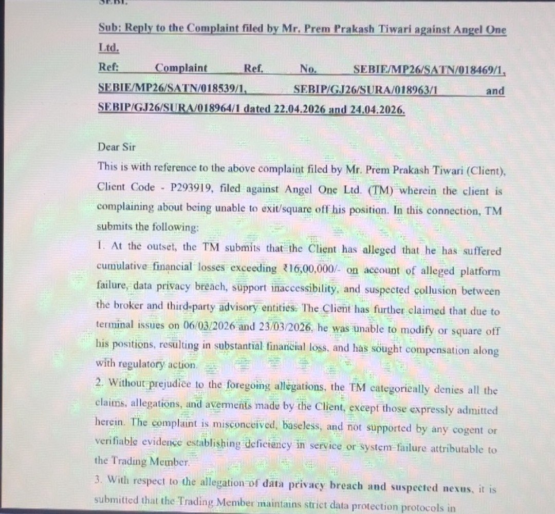 prem_tiwari208's tweet photo. "Inaccurate ATR by @AngelOne! 🚨
SEBI SCORES complaint (No: 018537/1) mein mere video proof ko 'self-generated' bataya gaya hai. Maine is report ko REJECT kar diya hai.
Sacchai in 4 photos mein dekhiye. 👇
#AngelOne #TradingGlitch #SEBI #JusticeForTrader https://t.co/Af88MhUzwC