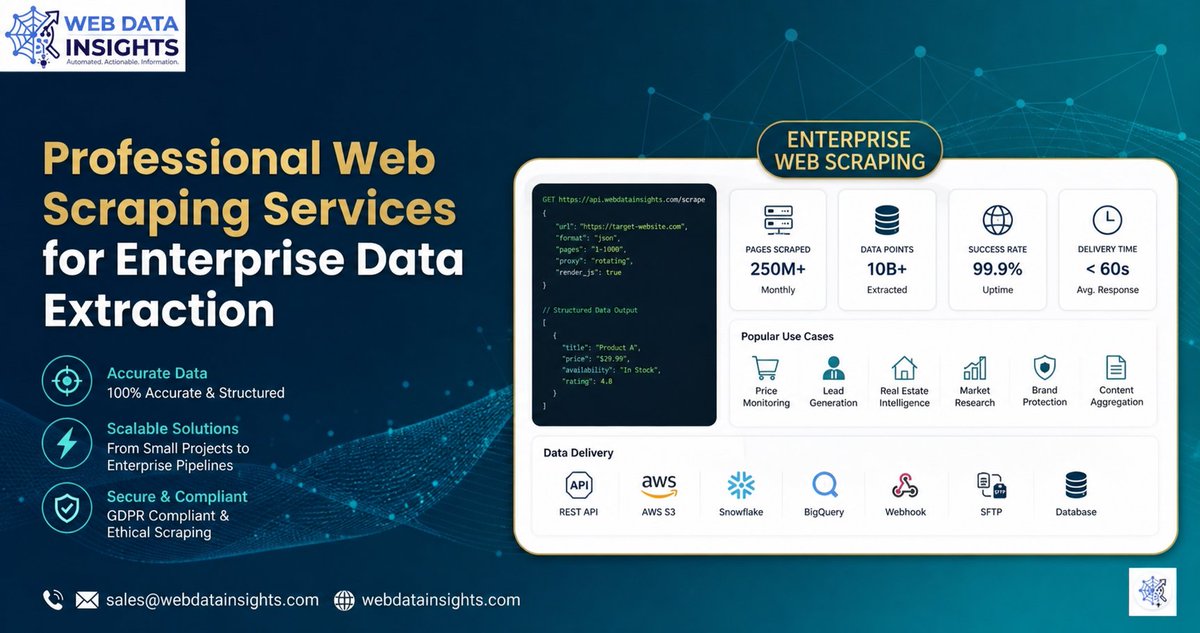 webdatainsight's tweet image. Most businesses don’t need more data — they need better access to it.

Web scraping turns messy websites into clean, structured insights you can actually use.

That’s how modern companies stay ahead.

webdatainsights.com/professional-w…

#WebScraping #Data #Automation