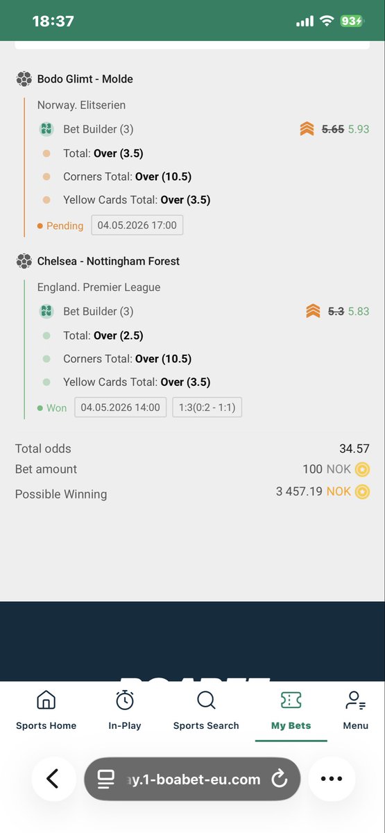 Coys2602's tweet image. Så går denne inn eller?? #odds #oddsen