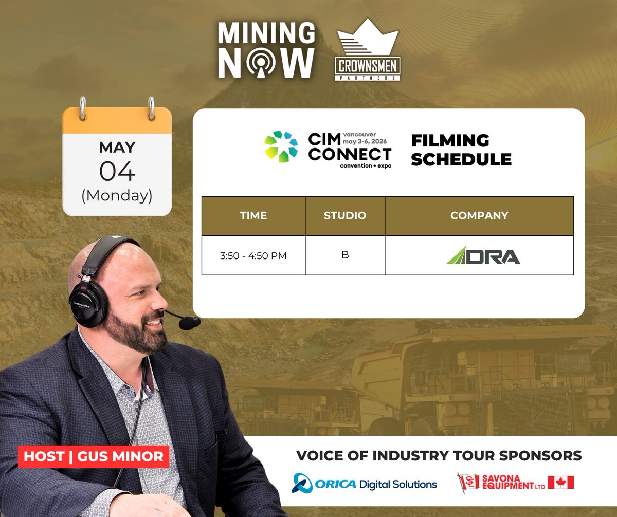 CrownsmenP's tweet image. Day 2 of filming Mining NOW at CIM CONNECT. Here's our filming schedule for today.

#CIMCONNECT #mining #videoproduction