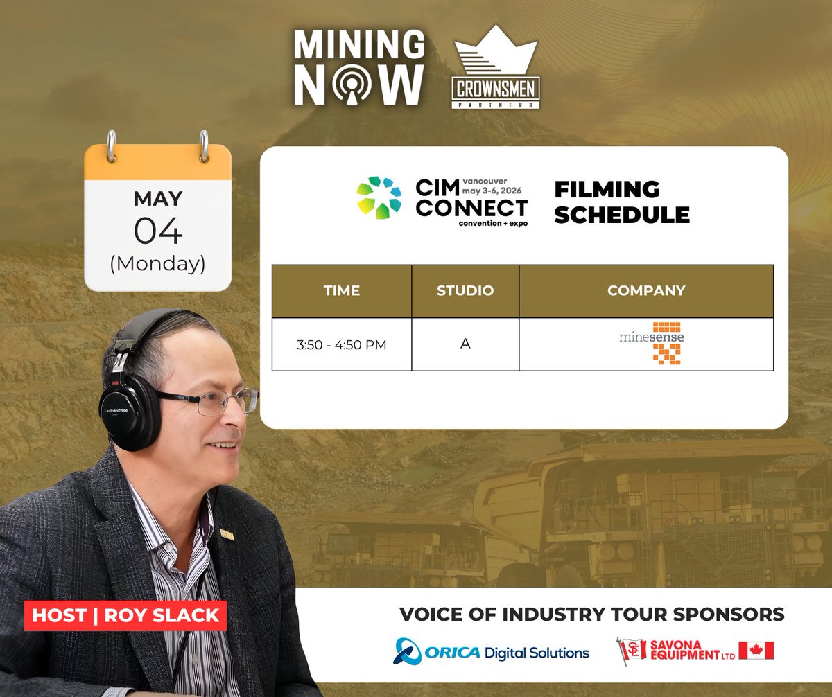 CrownsmenP's tweet image. Day 2 of filming Mining NOW at CIM CONNECT. Here's our filming schedule for today.

#CIMCONNECT #mining #videoproduction