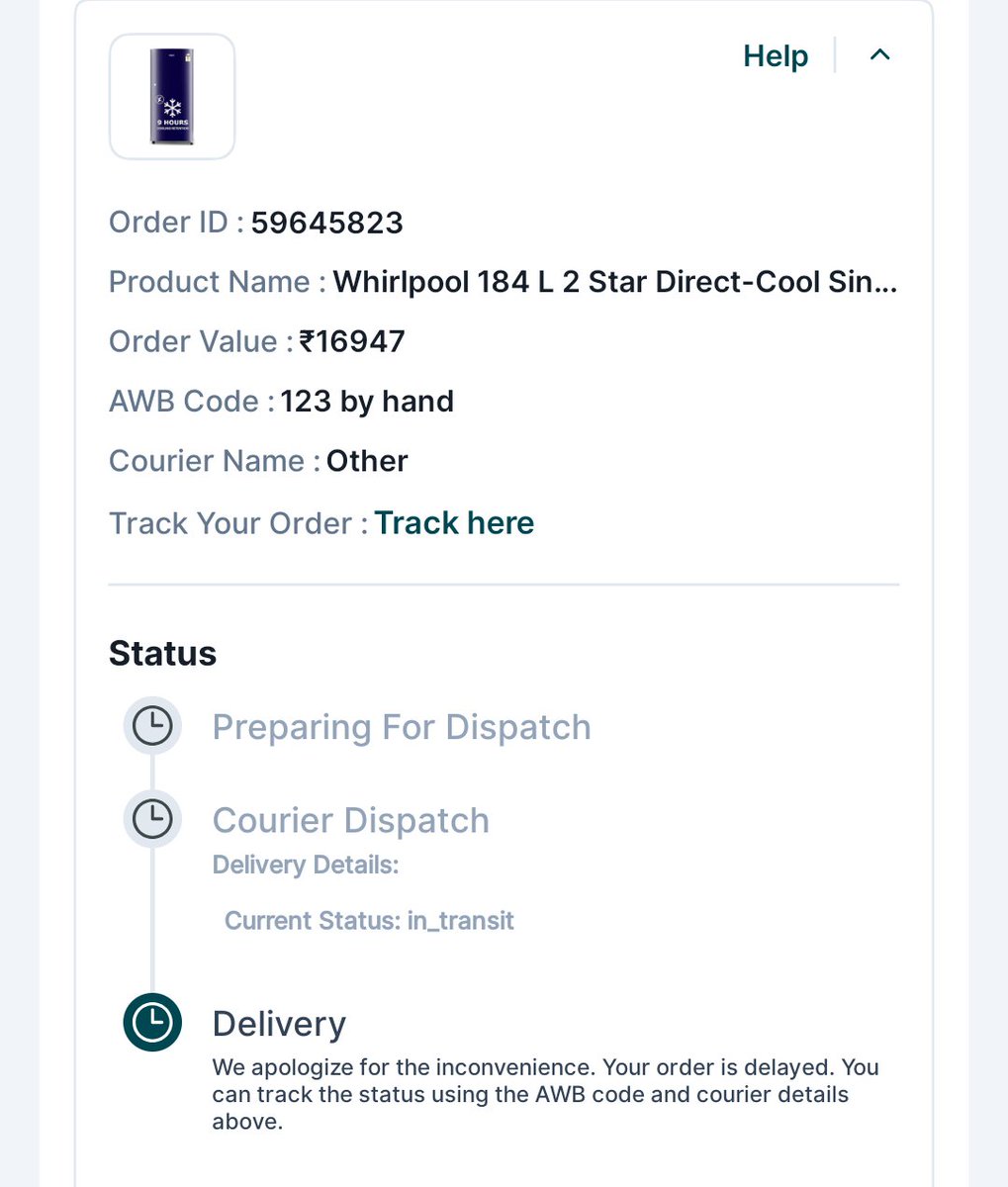 __I_amabhishek_'s tweet image. Order ID #59645823 – Placed on 24 April but still no delivery. Status shows “Shipped” with no valid tracking (AWB: by hand). No courier details provided. This is not acceptable. Please resolve urgently. #CustomerSupport #OrderDelay @SnapmintEmi #snapmintEMI