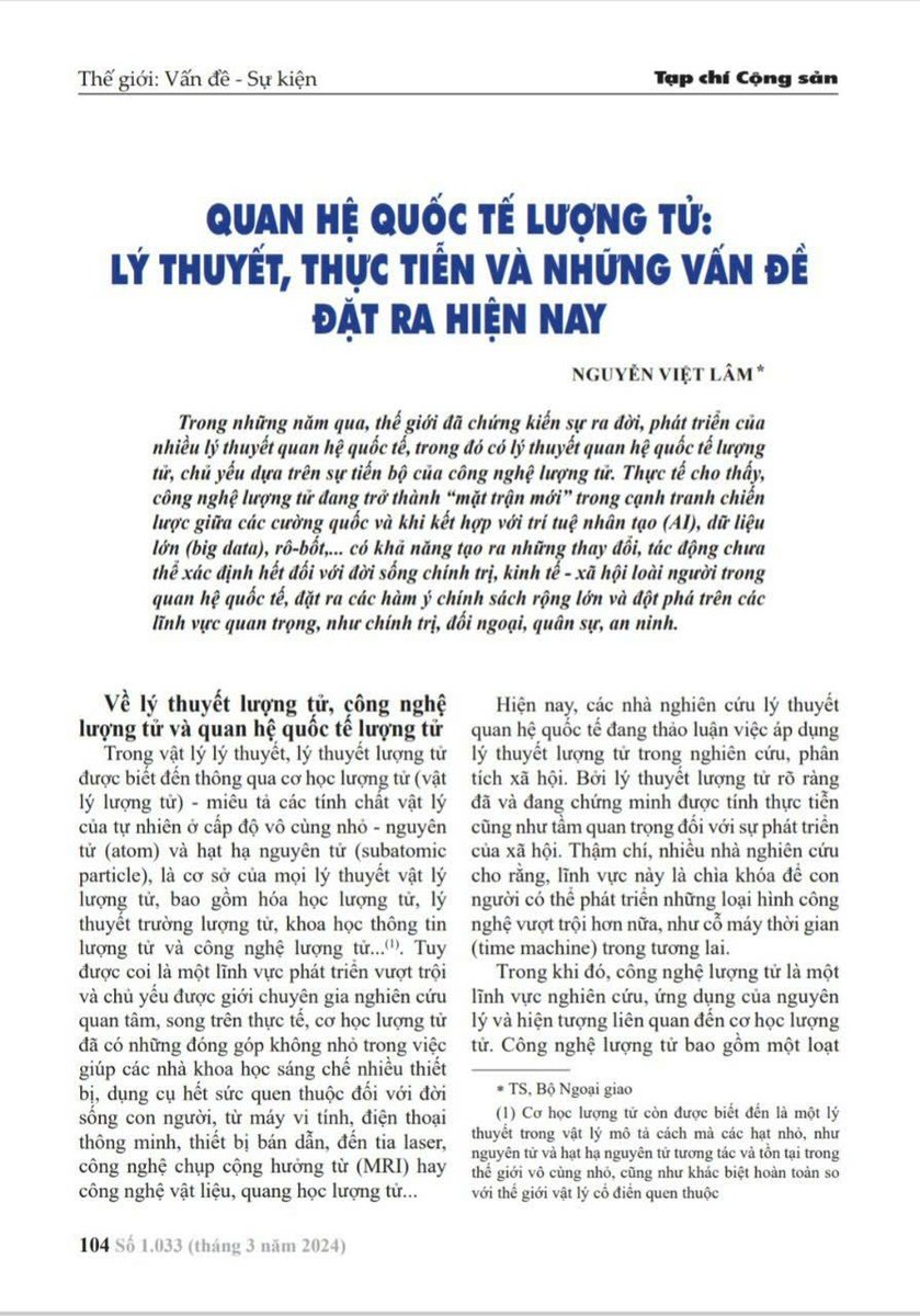 lammofa's tweet photo. Quan hệ quốc tế lượng tử: Lý thuyết, thực tiễn và những vấn đề đặt ra hiện nay (Quantum International Relations: Theory, Practice, and Current Issues)

https://t.co/9alP10vwWT https://t.co/mMCH3QeW12