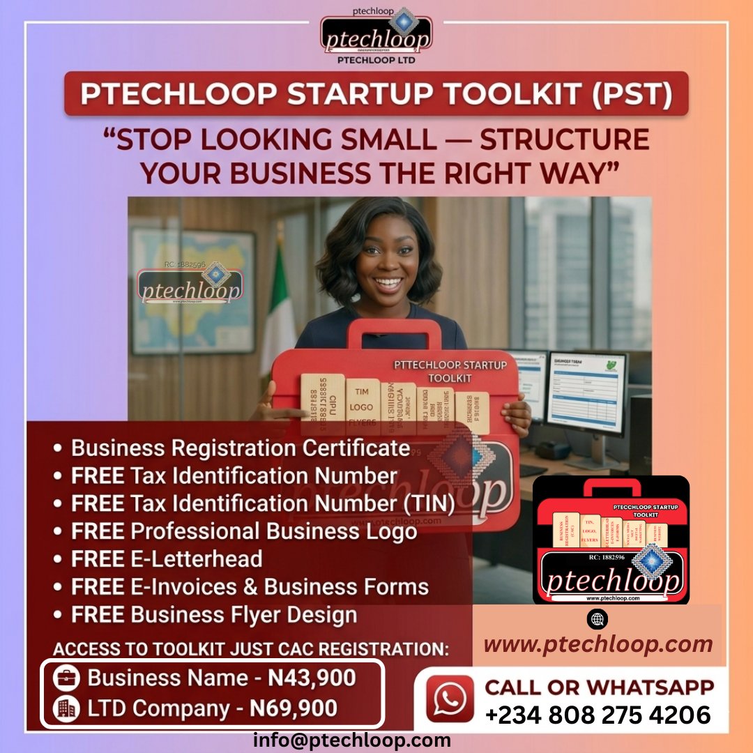 ptechloop's tweet image. Stop looking small—structure your business for growth. 🚀

The PTECHLOOP STARTUP TOOLKIT (PST) gives you everything you need to launch professionally:

#StartupToolkit #BusinessBranding #Entrepreneurship #Ptechloop