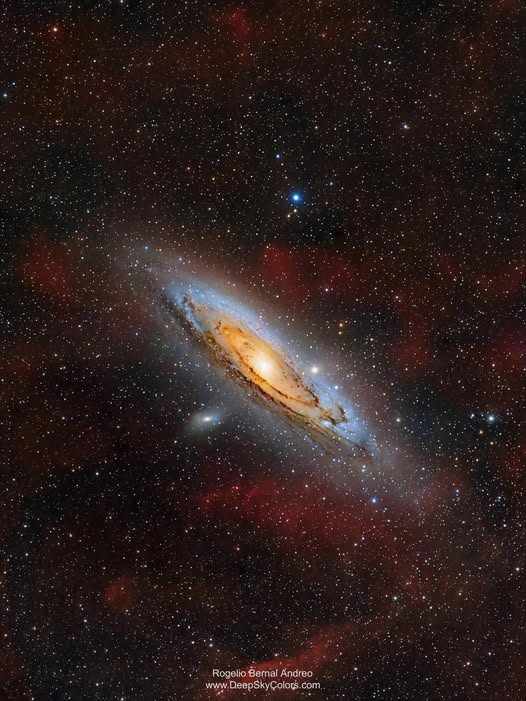 Clouds of Andromeda 🌌 

The beautiful Andromeda Galaxy is often photographed by astronomers from Earth. Also known as M31, the nearest large spiral galaxy is an intimate spectacle, with its dark dust strips, bright yellow core, and spiral arms outlined by the blue star light.