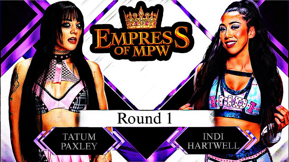 MidnightWrestle's tweet photo. Tatum Paxley @EST4FATUU (39-32-3)

VS

Indi Hartwell @03WrestlingFan (47-47)

Empress of MPW Quarter Finals https://t.co/yKFGB73fO1