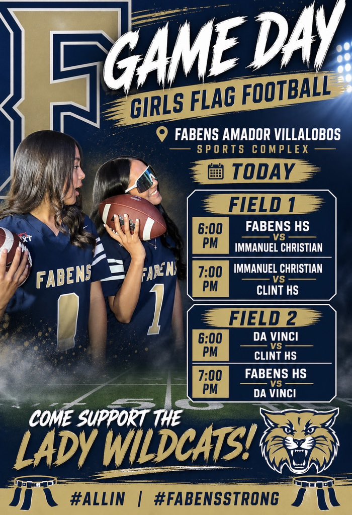 godisright's tweet photo. Senior Night: Monday May 4th - Girls Flag Football at Fabens High School.

5:30pm Senior Introductions
6:00pm Game 1
7:00pm Game 2 https://t.co/R5S4CKMFLC