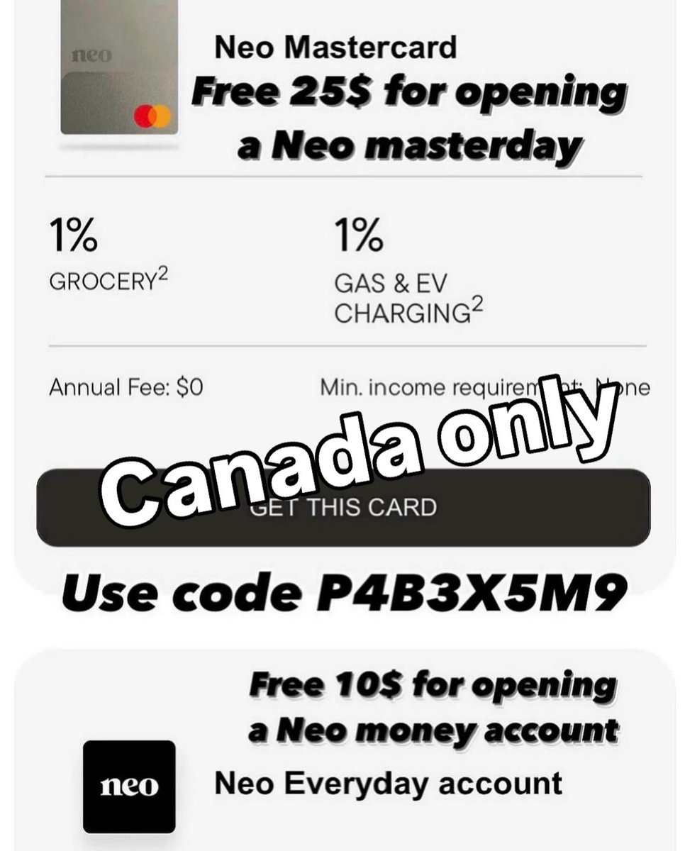 AnnefromOntario's tweet image. Canadians, Get 35$ sign up bonus for joining Neo, enter code P4B3X5M9 under promo (10$ for Neo money + 25$ for Neo credit card)

neo.cc/refer/P4B3X5M9

Only takes 5 mins

#Bluejays #Jays   #Toronto  #Gohabsgo                  #WETHENORTH          #Canada #BlueJays50