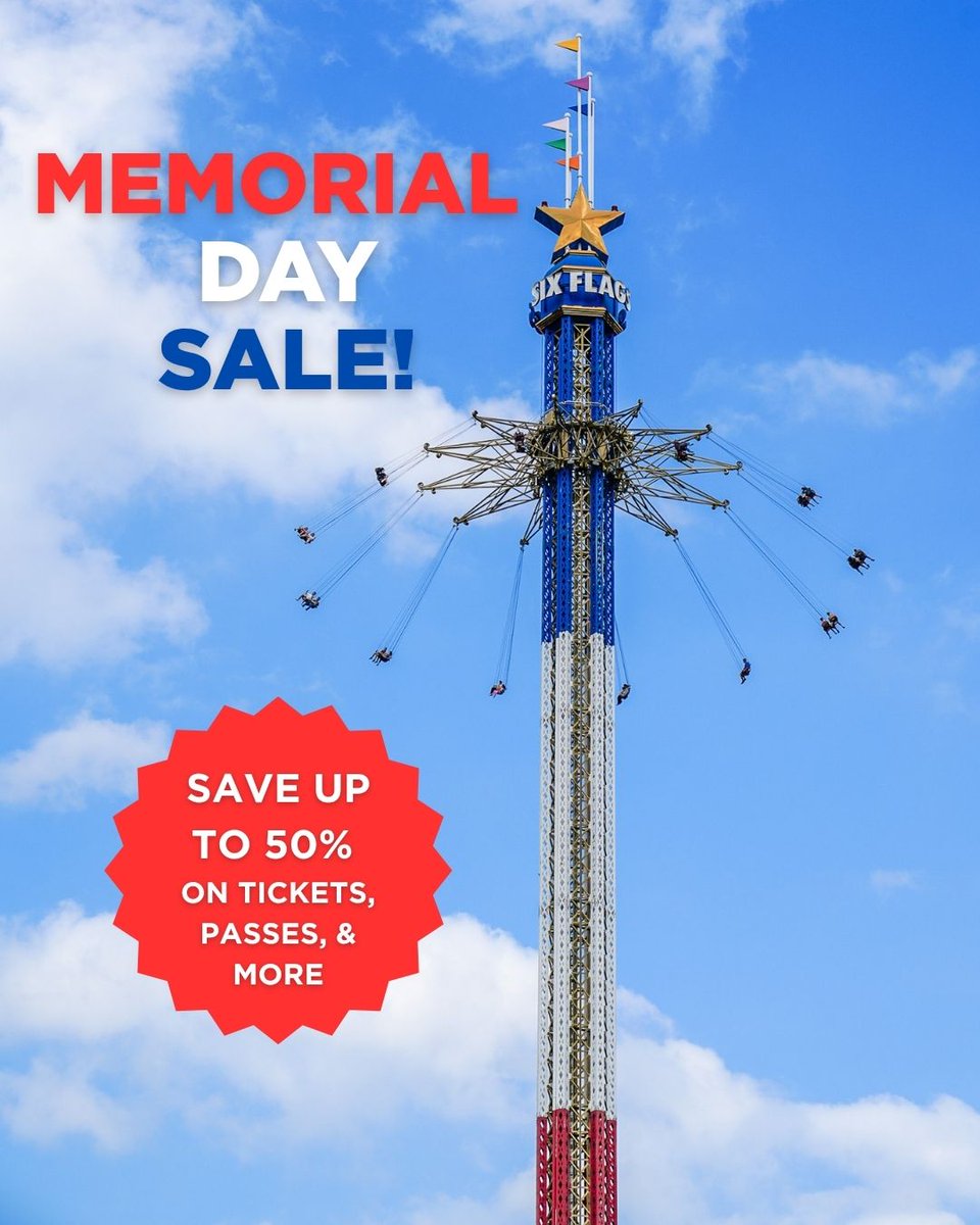 SixFlagsOverTX's tweet image. Swing into savings with our #MemorialDay #Sale! Save up to 50% on Tickets, Passes &amp;amp; more when you buy today! 👉 bit.ly/3QJu6Lc #SixFlagsOverTexas