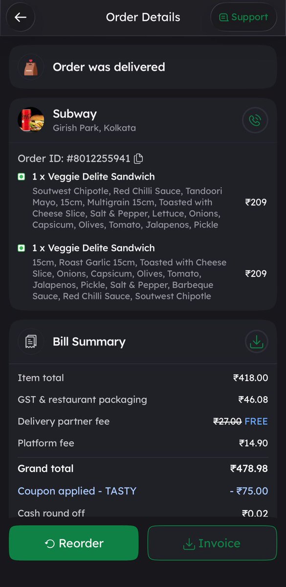 Himank32's tweet photo. CRITICAL MEDICAL NEGLIGENCE by @SubwayIndia &amp; @zomatocare. Order #8012255941.
​Despite explicit allergen warnings (NO Lettuce/Cucumber), Subway Girish Park delivered a contaminated sandwich, causing a severe medical emergency &amp; ₹2500 doctor fee. A thread. 🧵
#ConsumerRights https://t.co/JveNdT3cj1