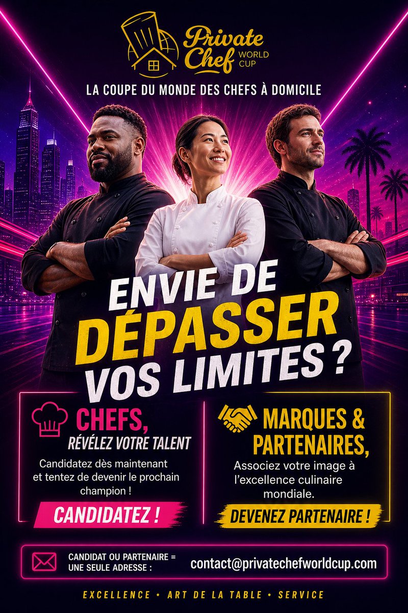 Cyrilmasterchef's tweet photo. Devenez partenaires !

It's time to join this amazing adventure ! Candidates, Commis, Partners, come   with us for this new Tv Series. More details :

contact@privatechefworldcup.com

#privatechef #worldcup #privatechefworldcup #concours #tvseries #competition https://t.co/5Dda7EbZJX