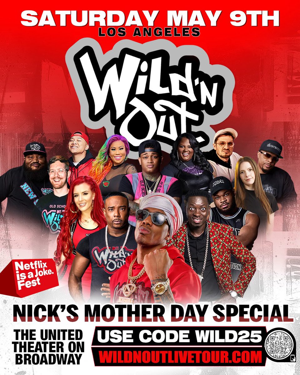 NickCannon's tweet image. We got y’all this Mother’s Day Weekend!!! Use code WILD25 right now for 25% off tickets until WEDNESDAY 5/6. 🔥🔥🔥 WILD OUT 5/9 at The United Theater on Broadway! WildNOutLiveTour.com @netflixisajoke #WildNOut