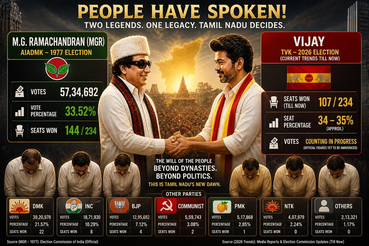 Atchaya_writes's tweet photo. The one man @actorvijay matched the energy of the legend MGR sir! On his first go!!!

Thirumba pora idea vey ila ❤️💛❤️

#ElectionResult_2026 #TVKVijay‌HQ #VijayPolitics https://t.co/Vhs1fXBoRL