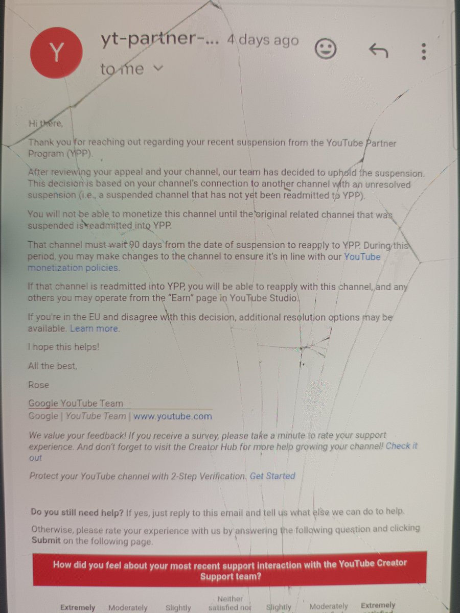 AlexHil16095464's tweet photo. @TeamYouTube I have received this email showing my channel will remain demonetized I believe that it's totally wrong if I am wrong then prove me 
Please reconsider Your Decision and make monitze my channel again 😭😭 @Google @YouTubeCreators @CinchuMinchu https://t.co/4zGfmWaNbE
