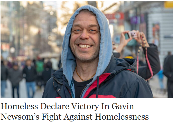 Aztecwin1's tweet photo. SAN FRANCISCO — The homeless of California have achieved a final and decisive victory in Governor Gavin Newsom's fight against homelessness.

Despite Newsom spending $24 billion on the seven-year war effort, the homeless have steadily conquered more territory. https://t.co/tkNNM442sX