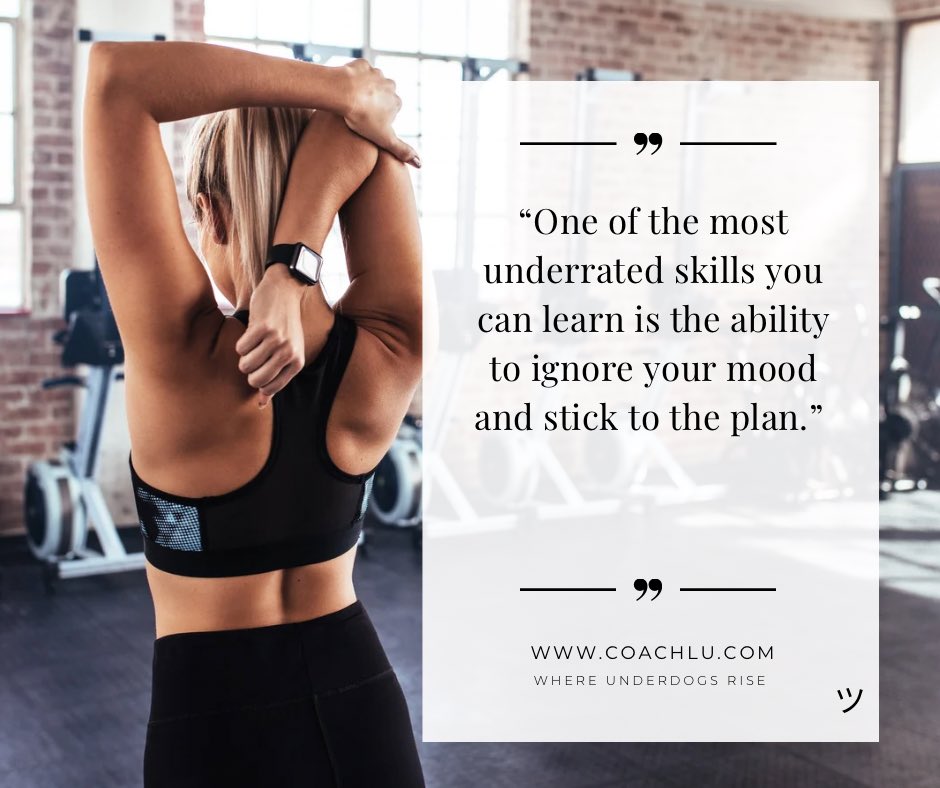 CoachLu's tweet photo. One of the most underrated skills you can learn is this:

Ignoring your mood and sticking to the plan.

Because motivation comes and goes.
Your mood can change.
Energy dips.

But discipline?
That’s what builds the body, the confidence, and the life you actually want.

#CoachLu https://t.co/EyzeVETAIl