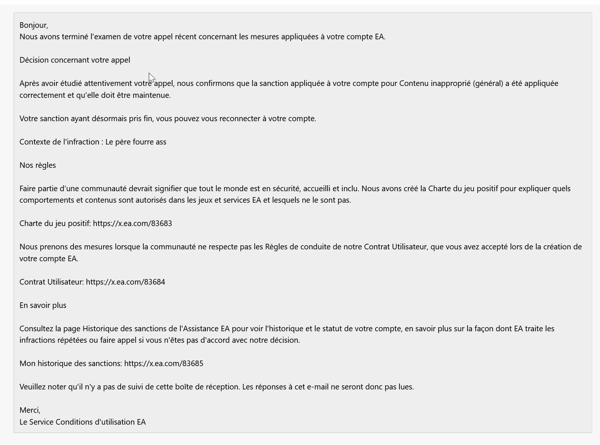 mourirestbeau's tweet photo. Allo @BattlefieldEAFR @EAFrance @EAHelp C'est donc ça votre combat ? Avertissement et menace de ban pour un jeu de mots en français rigolo ? Par contre les allusions vis-à-vis de certaines communautés ou d'une sombre époque de l'Histoire, c'est ok ? Et, les cheaters, c'est ok ? https://t.co/v8zKVMcLr7