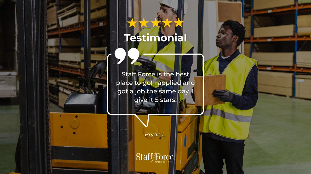 StaffForceInc_'s tweet image. We want to say a HUGE thank you to our amazing associates for the glowing reviews! 🤩 Your trust means everything to us, and we're so grateful for the opportunity to support you on your journey.

Connect with us today at staff-force.com!

#StaffForce #NowHiring