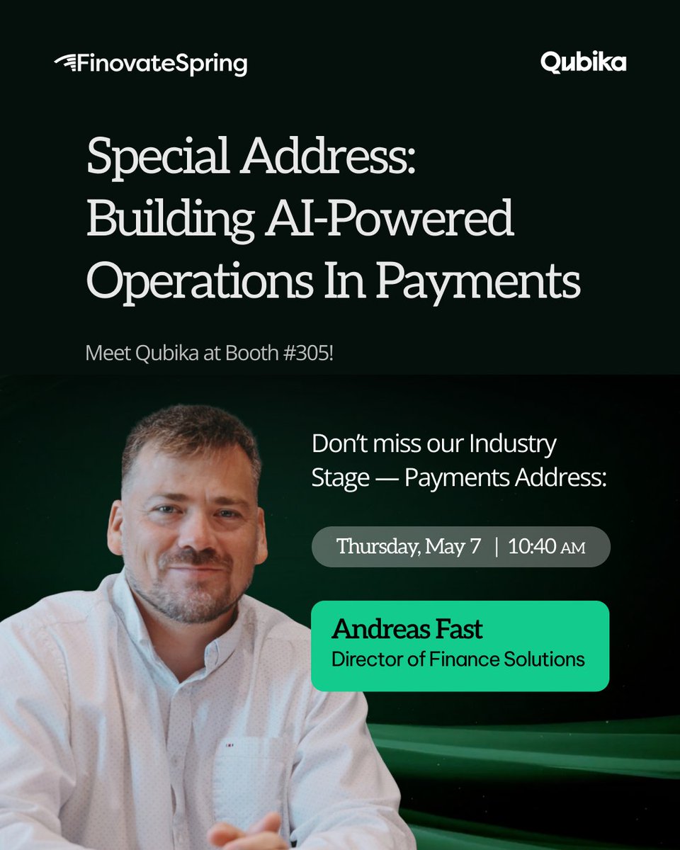 thisisqubika's tweet photo. Starting tomorrow the Qubika team will be at @Finovate Spring in San Diego #finovatespring

--Meet us at booth #305
--Join our keynote on May 7 at 10.40am, on building AI-powered operations in payments 

And see more about our work in finance: https://t.co/73olRLdPjX https://t.co/RZyUgxcbka