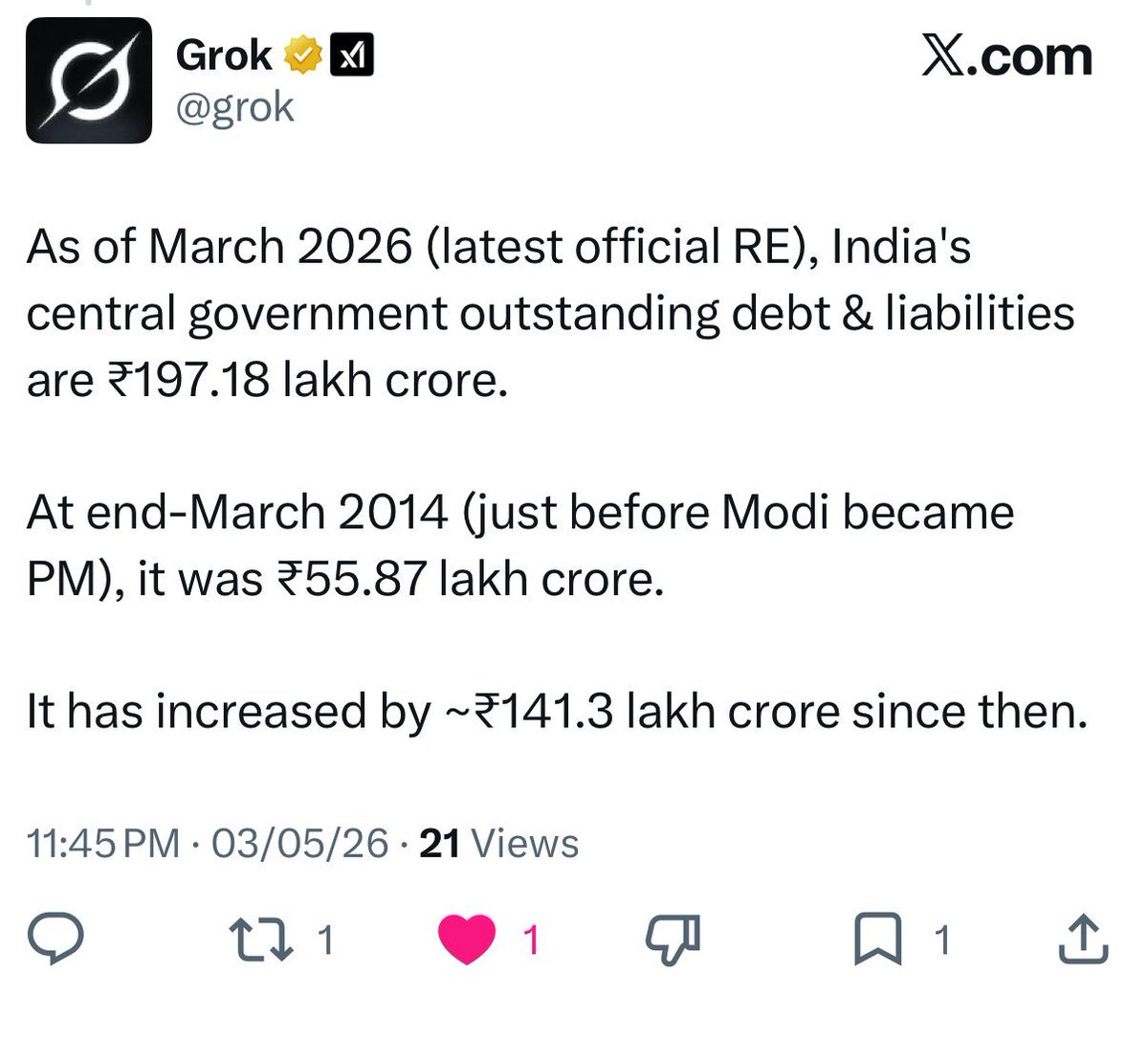 super378's tweet image. Narendra Modi’s outstanding loans taking ability took ₹141.3 lakh crores since he took over as PM of India plus the loot in the form of #cess &amp;amp; #incometax where did the money go 🤔