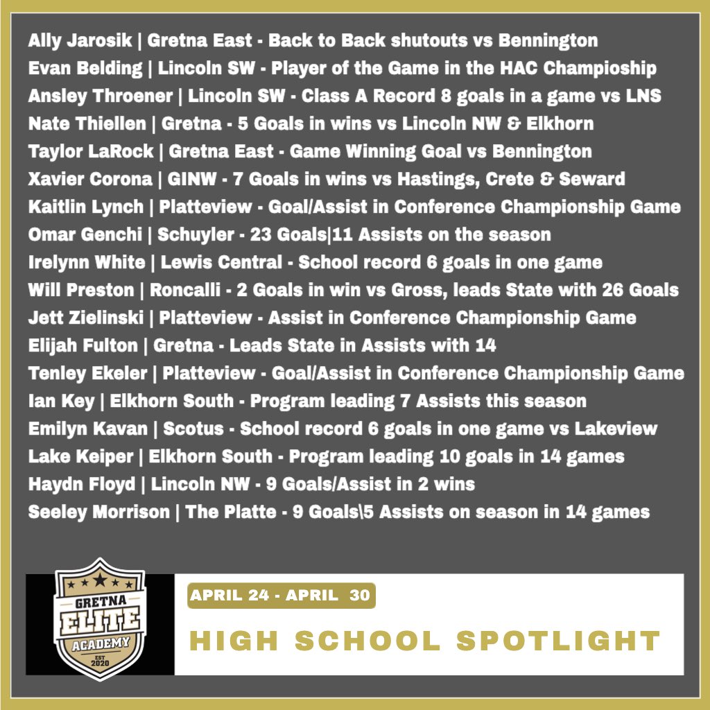 GretnaEliteAcad's tweet image. The final High School Spotlight 🔦 of the 2026 season is here ✅

As we move in postseason play we will still shine lights on players successes but not on a weekly roundup 👀

Good luck to all in win or go home season 🤝

#GEAInHighSchool #Represent