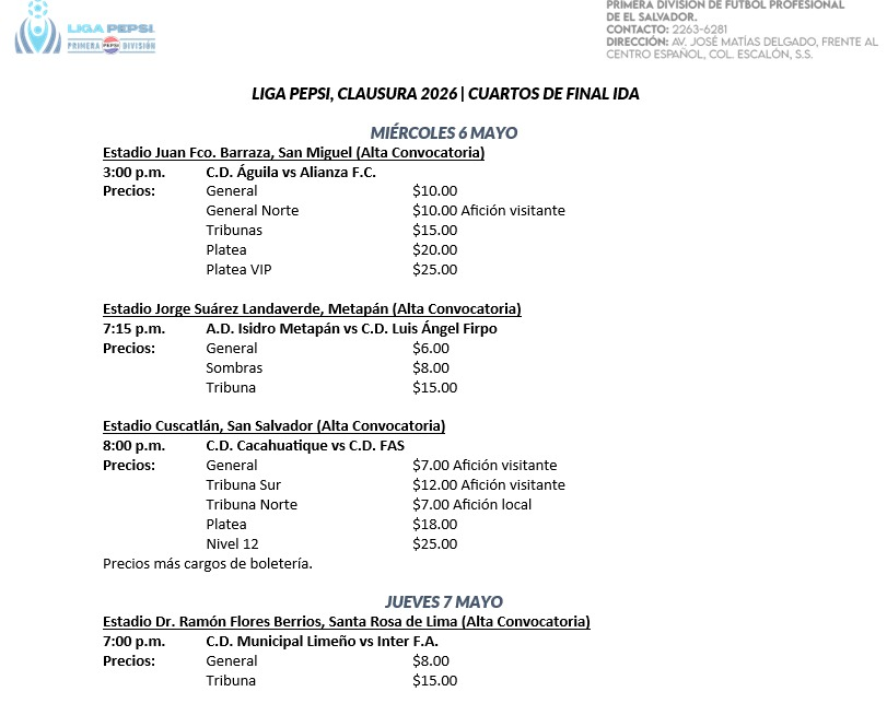 Juegos de ida 4tos de final torneo Clausura LMF
