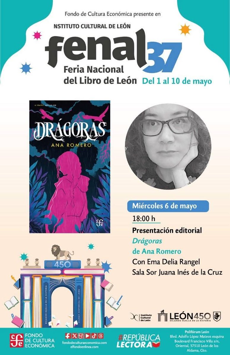Esta semana en <a href="/FenalMX/">Fenal León</a> en su edición 37 nos espera  con esta presentación editorial:
Drágoras de Ana Romero, presenta Ema Rangel.
Miércoles 6 de mayo, 18 hrs. Sala Sor Juana Inés de la Cruz
<a href="/FCEMexico/">Fondo de Cultura Económica</a> <a href="/cultura_mx/">Secretaría de Cultura</a> <a href="/FundacionSMmx/">FundacionSMmx</a> 
#Fenal37  #PasaLaVoz #RecomiendoLeer #Leer #Libros