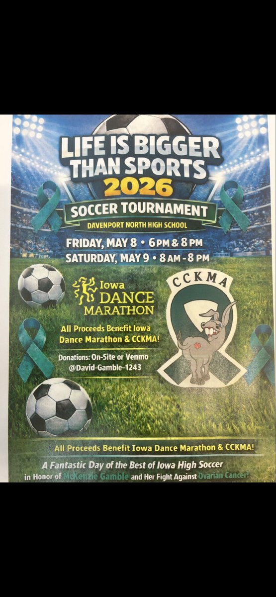 The best soccer weekend of the year is finally here!  We have a busy week with games Tuesday, Thursday, and Saturday morning with Coach Gambles Life is Bigger Than Sports Tournament!

Make plans to come out and support such a great event for a great cause! #LiBTS #UIDM #FTK