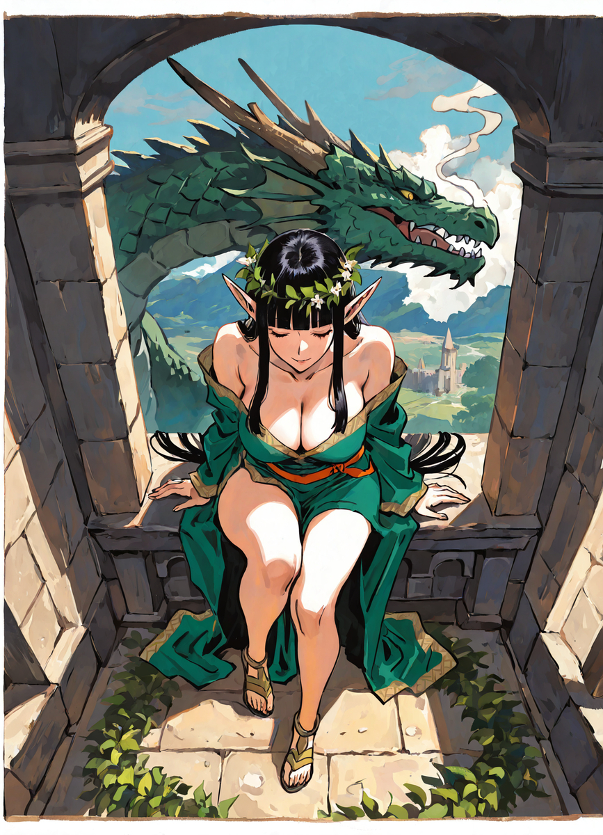 AlexPepper02's tweet image. Dragon Queen #aiart #fantasy #elf #dragon #manga #sketch (1/1)