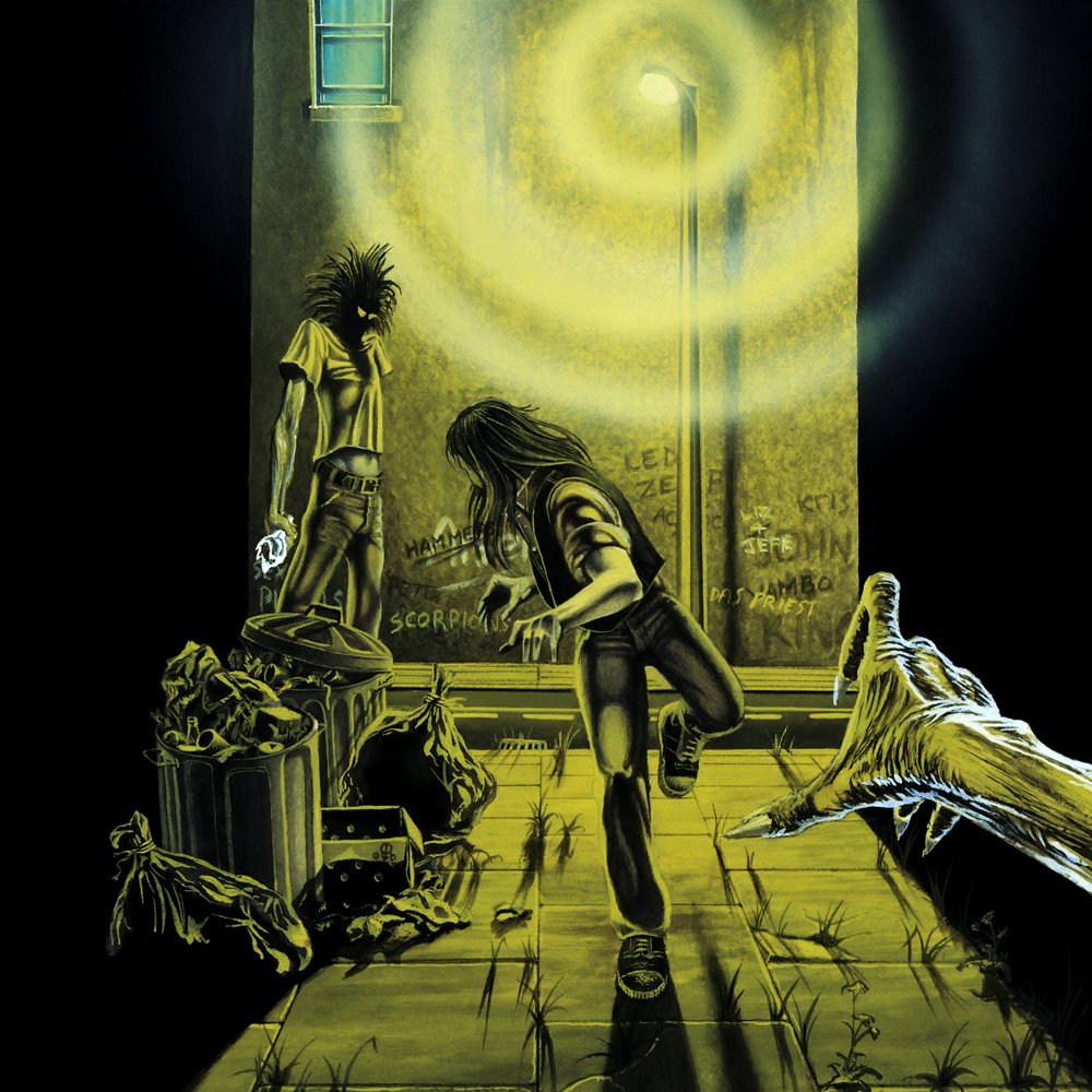 Luisma1974's tweet photo. "This was the first painting I did for them," #DerekRiggs says, referring to the #RunningFree artwork. "They didn't want to reveal #Eddie's face yet but wanted to link the single to the album, which is why this one is mostly yellow with the exception of the window n the bottle https://t.co/8uOwebJnMe