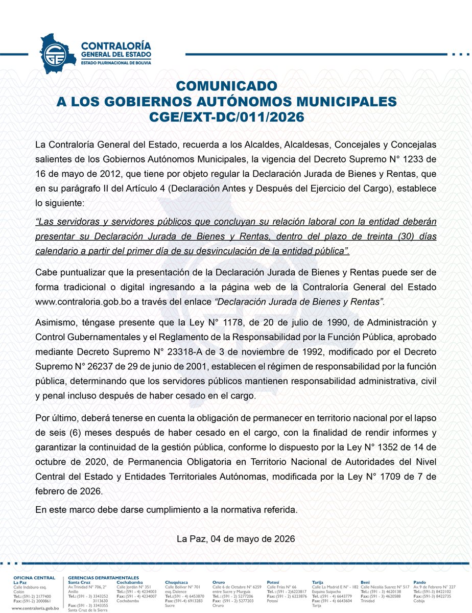 Contraloriabo's tweet photo. 📷 𝐂𝐎𝐌𝐔𝐍𝐈𝐂𝐀𝐃𝐎 | 𝐂𝐎𝐍𝐓𝐑𝐀𝐋𝐎𝐑Í𝐀 𝐆𝐄𝐍𝐄𝐑𝐀𝐋 𝐃𝐄𝐋 𝐄𝐒𝐓𝐀𝐃𝐎
#ContraloriaGeneralDelEstado #declaracionjurada https://t.co/AdZerwGrBs