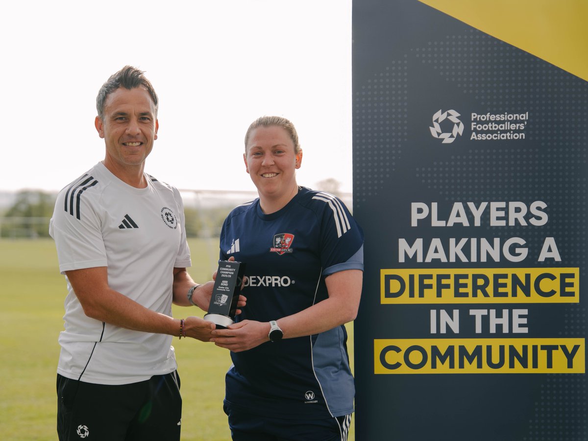 ExeterCityWFC's tweet photo. Congratulations to @Abbibond1, who has been named our @PFA Community Champion for the 2025/26 season! 👏

Abbi’s dedication to developing young female goalkeepers has seen her support grassroots clubs throughout Devon, offering encouragement, visibility and help with training methods. Volunteering her time to ensure aspiring goalkeepers have opportunity and confidence to improve, Abbi’s presence in engaging with young players and supporters is evident both on matchdays here at City, and in the time she spends assisting grassroots clubs.

At a club that puts the community at the heart of all that it does, Abbi has represented herself and the club superbly throughout her time at Exeter City and is hugely deserving of this year's award 🏆
 
#ECFC | @ExeterCCT