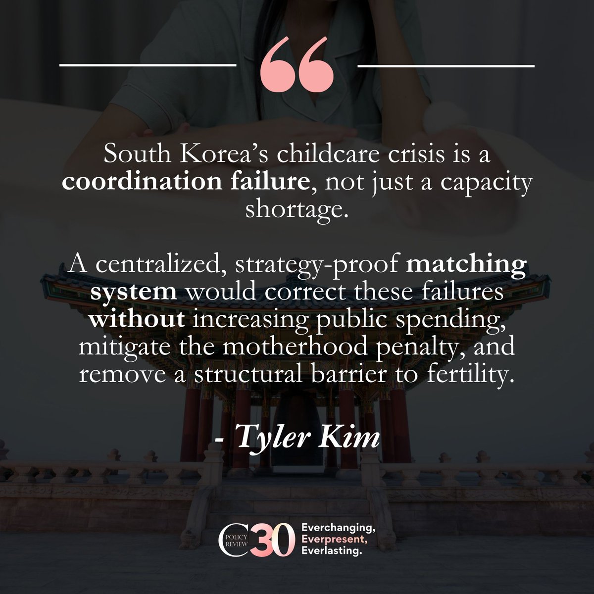 CornellPolicy's tweet photo. Tyler Kim argues that a centralized matching system could reduce waitlists, improve efficiency, and help address South Korea’s severe childcare shortage, which led to the ongoing fertility crisis.

Read more: https://t.co/qMdhZGowsq

#CornellPolicyReview https://t.co/zSDs0Au0XF