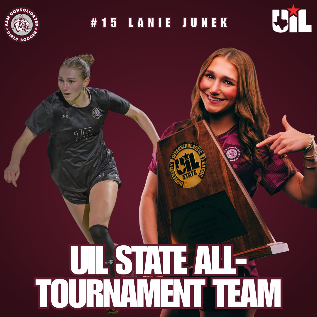 amcConsolSoccer's tweet photo. Congratulations to @laniejunek for being selected by @uiltexas for the State UIL All Tournament Team https://t.co/pIl0F9cENz