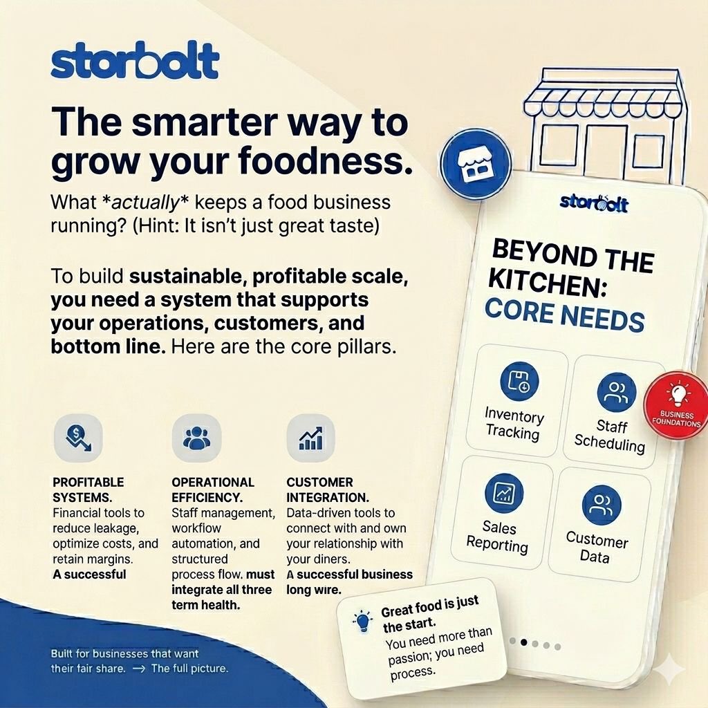 Storbolt's tweet image. Passion and a great menu are the soul of your business, but they aren't enough to sustain it. To move from a "hustle" to a scalable brand, you need a foundation built on more than just taste.

#storbolt #BusinessFoundations #Operations #ScaleYourBusiness #EntrepreneurEducation