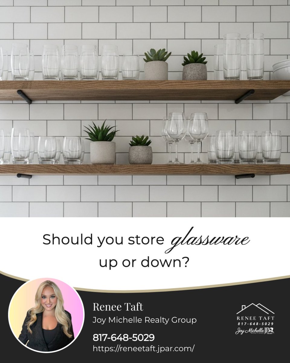 realtorreneet's tweet image. This a hot topic amongst many families, so let's get your vote. Do you store your glasses with the rim up or down? 

#glassware #kitchen #storage #houserules #glasses #BuySellLeaseandInvestwithMe🙋‍♀️ #ClientFamily❤️  #JoyMichelleRealtyGroup✨ #Realtor®🤝💼