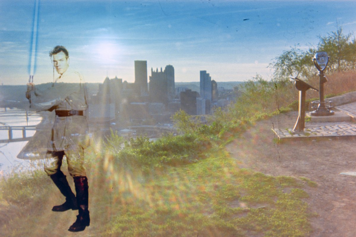 DaveDiCello's tweet photo. These are 35mm film images capturing on a camera that was released for 'The Phantom Menance' that projects Star Wars characters directly onto the film. While composing these scenes in #Pittsburgh was a little tough because I couldn't see the characters, they came out so cool! https://t.co/AzJvT97BRZ