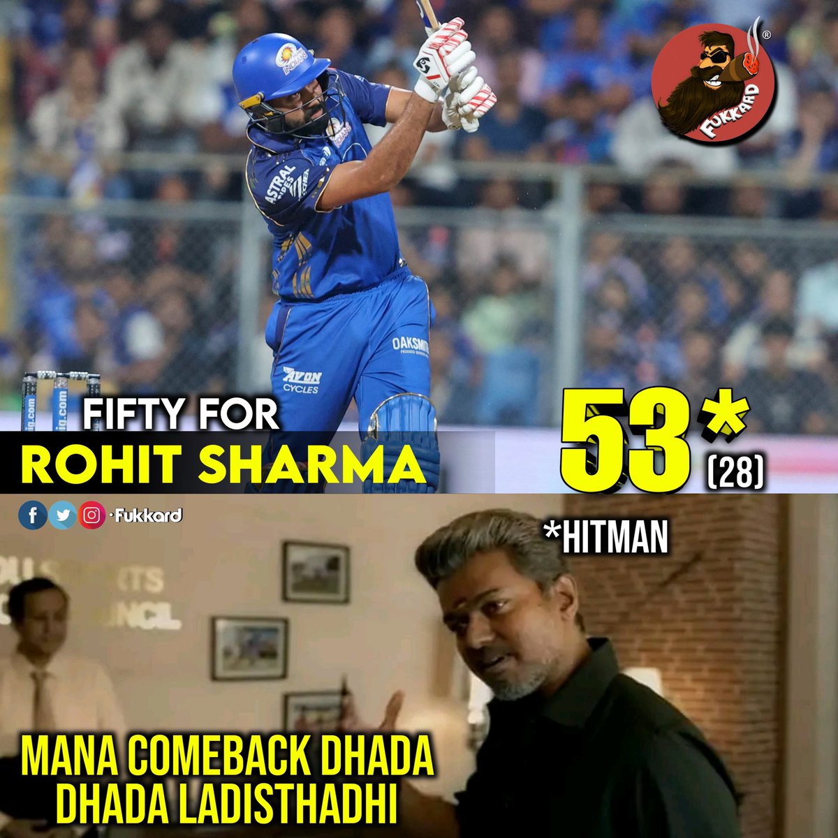Fukkard's tweet photo. 50 for HitMan 🔥🔥 

#RohitSharma #LSGvMI https://t.co/f2qYxxiVom