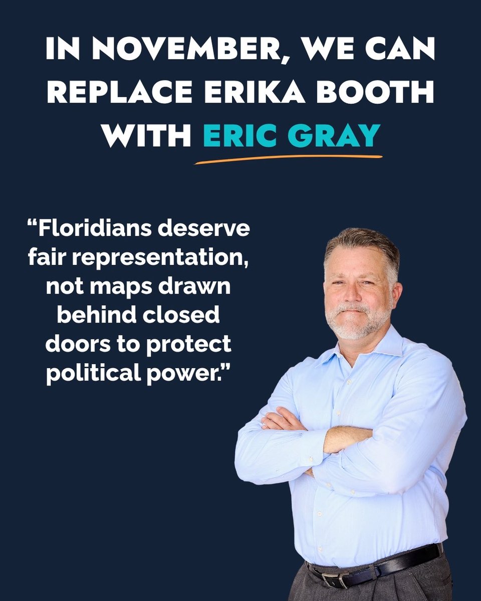ericgrayforfl's tweet image. At a time when families are struggling to afford rent, groceries, and basic necessities, Representative Booth decided that protecting the partisan advantage was more important than protecting her constituents.

This is partisan politics at its worst.
#redistricting #gerrymander