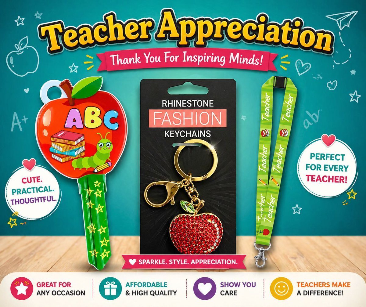 keycraze's tweet photo. May is Teacher appreciation month and we have the keys &amp; keychains to make it even more special. Let's take a moment to celebrate the incredible educators who shape our futures. https://t.co/m1zxe4afjO
