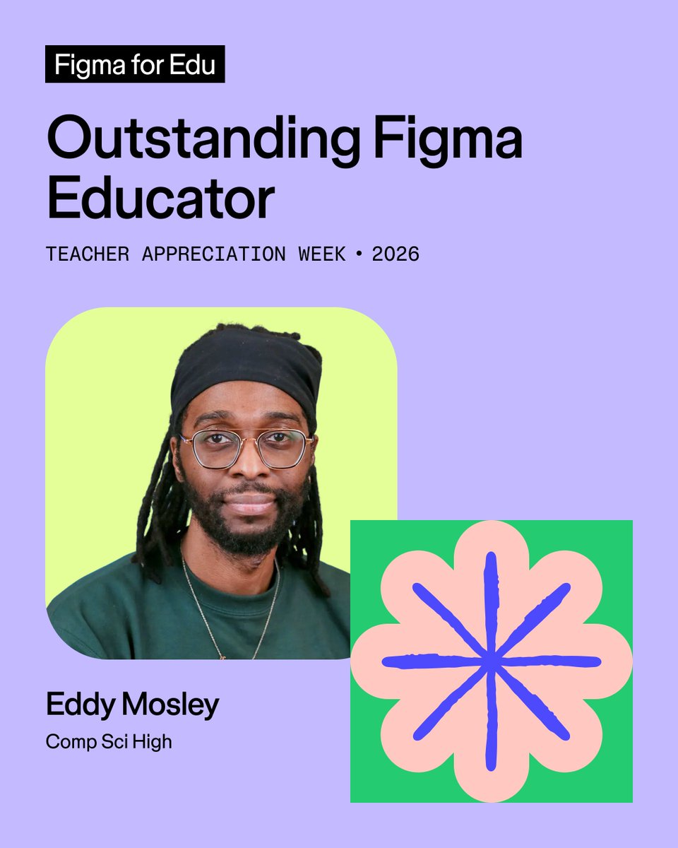 FigmaEdu_Alex's tweet photo. Our Figma for Education community is full of inspiring educators—today we’re featuring Eddy Mosely from Comp Sci High who is bringing web design, CS, and vector graphics together in Figma. 

He's also known among his students for sneaking fun into the design process…we support it 😄 We are so grateful for you, Eddy!