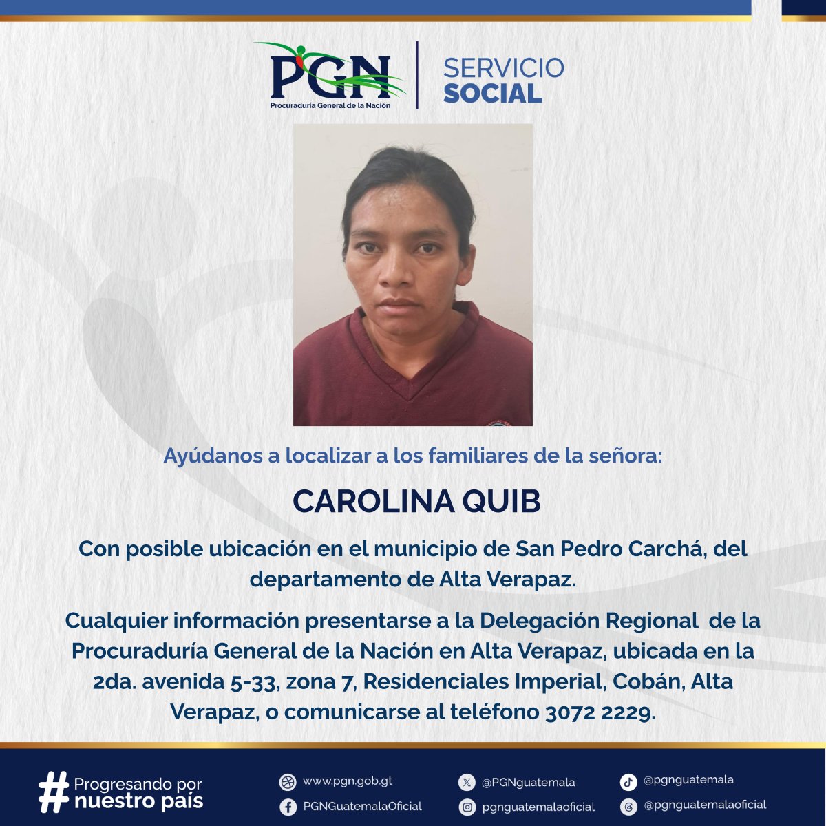 PGNguatemala's tweet photo. Tu ayuda es importante, comparte la imagen para encontrar un familiar. #ServicioSocial #PGN https://t.co/I7QssM95yk