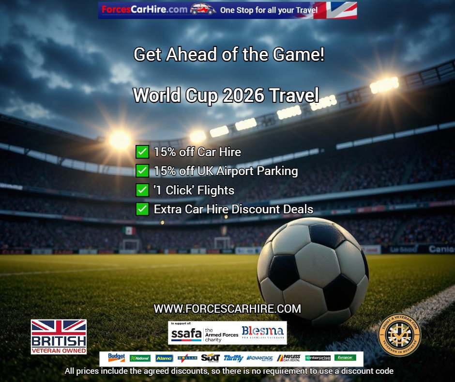 forcescarhire's tweet image. Get Ahead of the Game!
#WorldCup2026 Travel
🚘 #CarHire
✈️ #Flights
🅿️ #UKAirportParking
🖱️ bit.ly/3VZWxUK 
Supporting @SSAFA &amp;amp; @Blesma
#travel #Canada #Mexico #USA #football #soccer #holidays #forces #expat #forcescarhire #MHHSBD