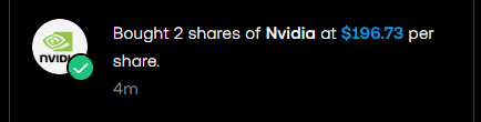 SimonsInvests's tweet photo. Increasing my position on $NVDA

Currently sitting on 12 Shares $170 avg. https://t.co/pBNp2TKhFH