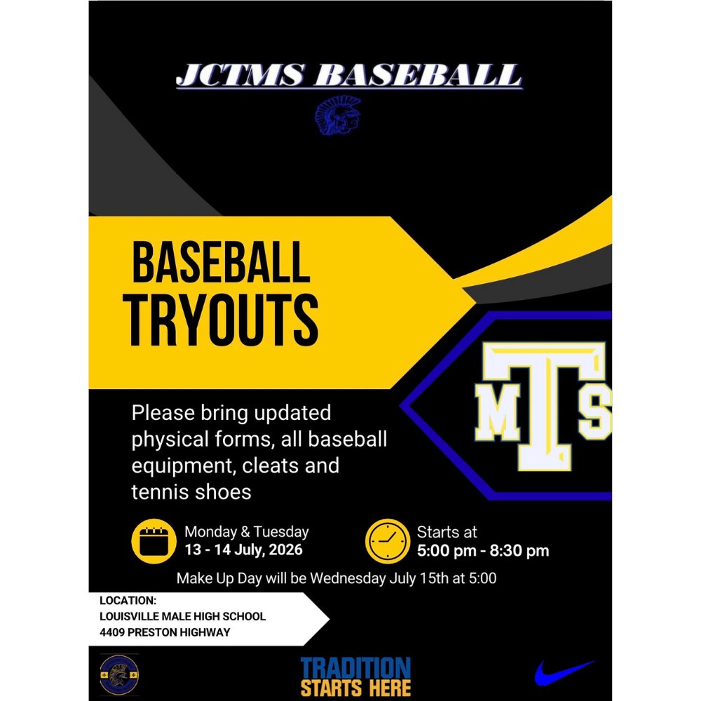 JCTMS_JCPS's tweet photo. ⚾We are approaching summer fast! Here is the baseball tryout information for this summer! https://t.co/eTFil3KhES