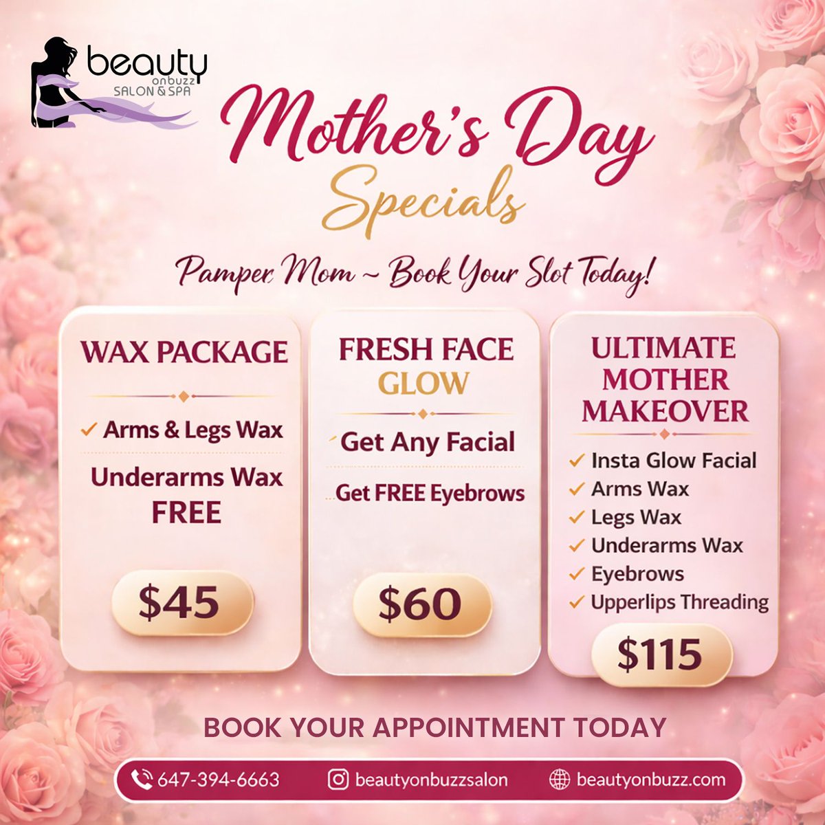 beautyonbuzz's tweet photo. Mother’s Day is just around the corner, and we’ve made it easy to show her some love. ✨❤️
.
Visit: https://t.co/W9FkLjVXJe
Call: 647-394-6663
Location: https://t.co/f7rUL2M5Q8
.
#BeautyOnBuzz #MothersDay2026 #mothersdaygift #SpaSpecials #MomGlowUp #FacialDeals #WaxingSpecial https://t.co/jpEkJ8scQb