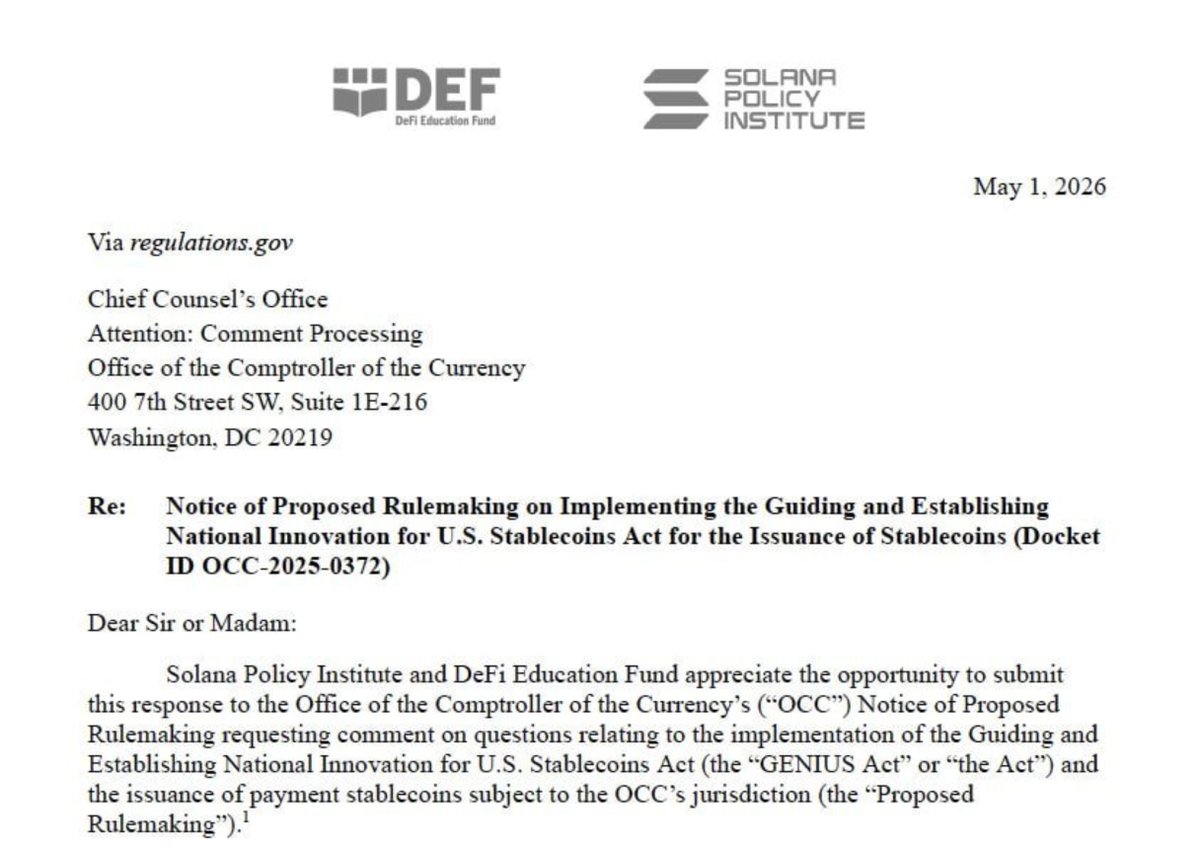 crypto_detente's tweet image. 🚨 Le DeFi Education Fund et le Solana Institute demandent une mise en œuvre claire du GENIUS Act en réponse à l’Office of the Comptroller of the Currency.

Pour la news détaillée : 🔗 t.me/crypto_detente

#DeFi #Crypto #Regulation #US #Stablecoins